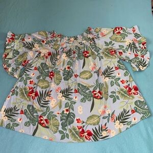 EASEL Anthropologie floral print ruffle flutter short sleeve pullover NEW size S